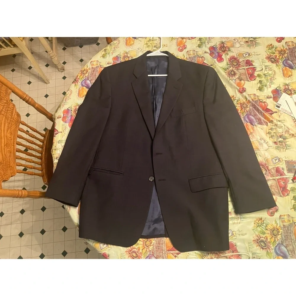 Lauren Ralph Lauren Windowpane 100% Wool Blazer 42R Navy Sport Coat